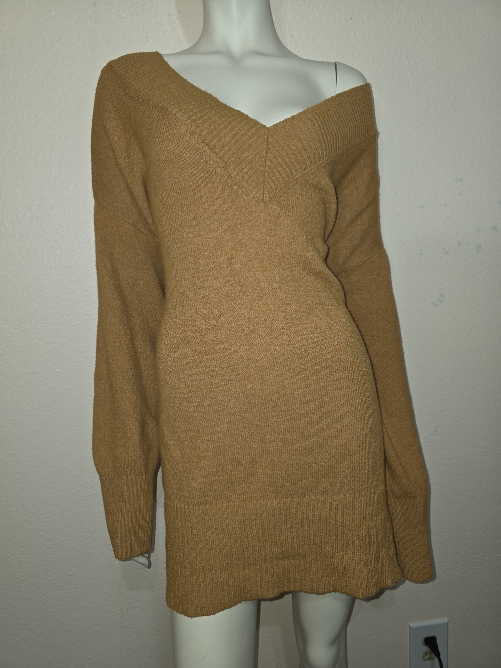 a.n.a Women's Off-Shoulder Knit Sweater Dress in Camel